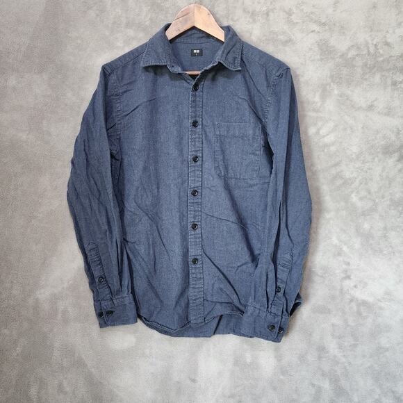 Uniqlo Men's Small Navy Blue Long Sleeve Button-Up Shirt - Sleek & Classic - Picture 2 of 8